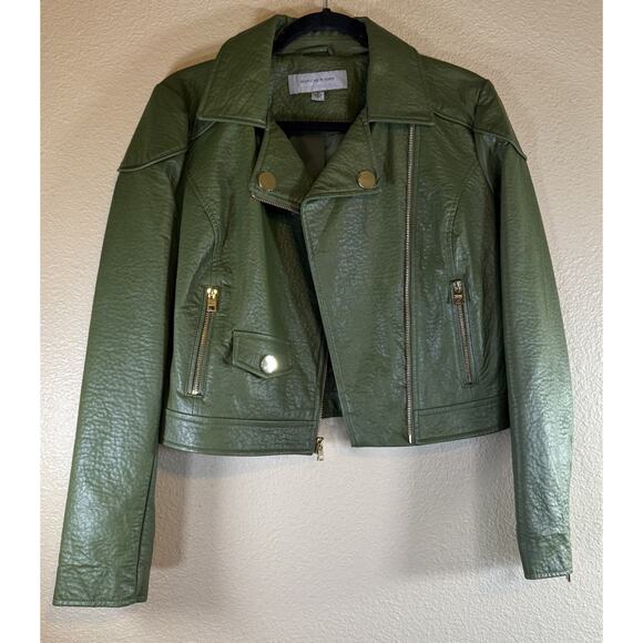 Marc New York Size Small Vegan Leather Moto Jacket Green Gold Hardware - Picture 2 of 7